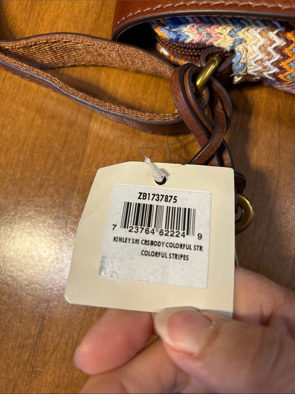 Fossil Kinley Tan Leather Flap Crossbody with Multicolor Knit Body - Picture 3 of 12